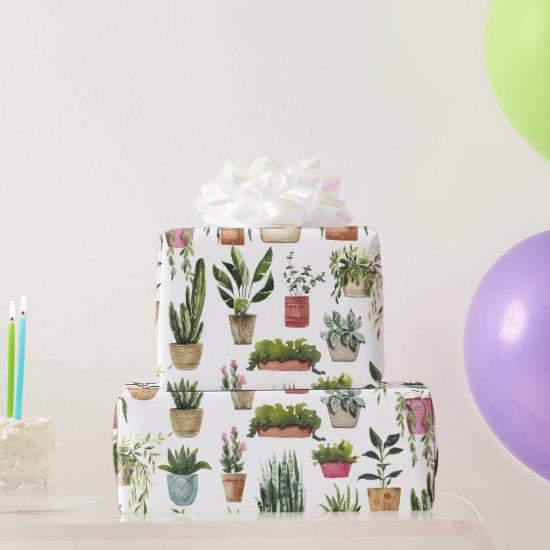 Watercolor Potted Plants Pattern