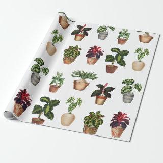 Watercolor Potted Plants Terracotta Pots Pattern
