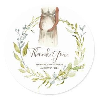 Watercolor Pregnant Woman Baby Shower Favor Classic Round Sticker