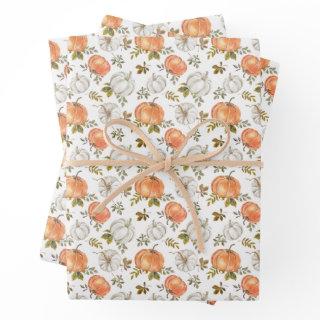 Watercolor Pumpkins and Foliage Autumn Pattern  Sheets