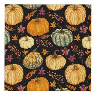 Watercolor Pumpkins: Autumn Seamless Pattern. Faux Canvas Print