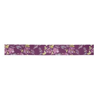 Watercolor Purple Flower Pattern  Satin Ribbon