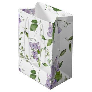 Watercolor Purple Sweet Pea Flowers Elegant Medium Gift Bag