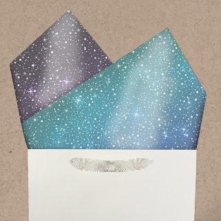 Watercolor Purple & Teal Galaxy Stars Falling Snow Tissue Paper