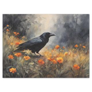 Watercolor Raven in a Wildflower Field Decoupage Tissue Paper
