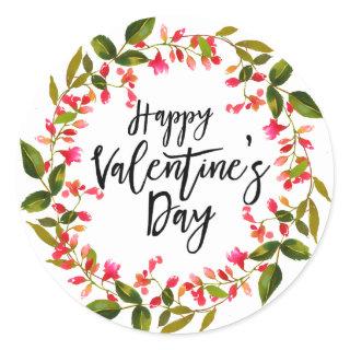 Watercolor Red Floral and Greenery Valentine Classic Round Sticker