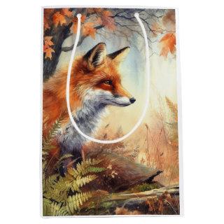 Watercolor Red Fox Fall Autumn Color Nature  Medium Gift Bag