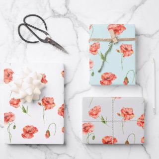 Watercolor Red Poppy Flowers Floral  Sheets