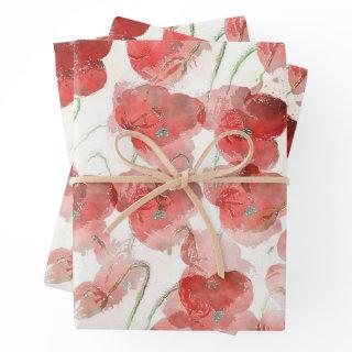 Watercolor Red Poppy Flowers   Sheets