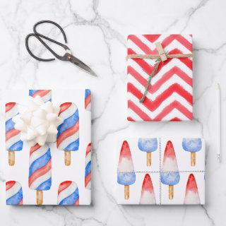 Watercolor Red White and Blue Patriotic Popsicle W  Sheets