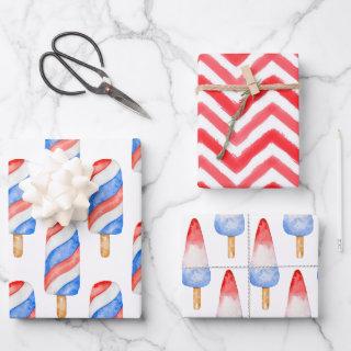 Watercolor Red White and Blue Patriotic Popsicle  Sheets