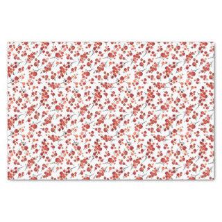 Watercolor Red Winterberry Holly Christmas Pattern Tissue Paper