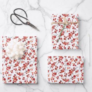 Watercolor Red Winterberry Holly Christmas Pattern  Sheets
