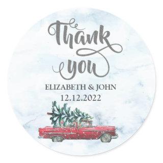 Watercolor Retro Car Pine Tree Thank You Classic Round Sticker