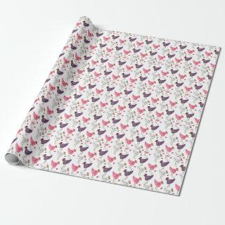 Watercolor Rooster Floral Pattern