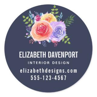 Watercolor Roses Floral Bouquet Business Classic Round Sticker