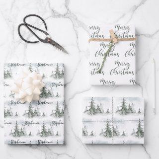 Watercolor Rustic Fir Trees Forest Winter  Sheets