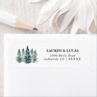 Watercolor Rustic Green Pine Forest Trees Wedding Label