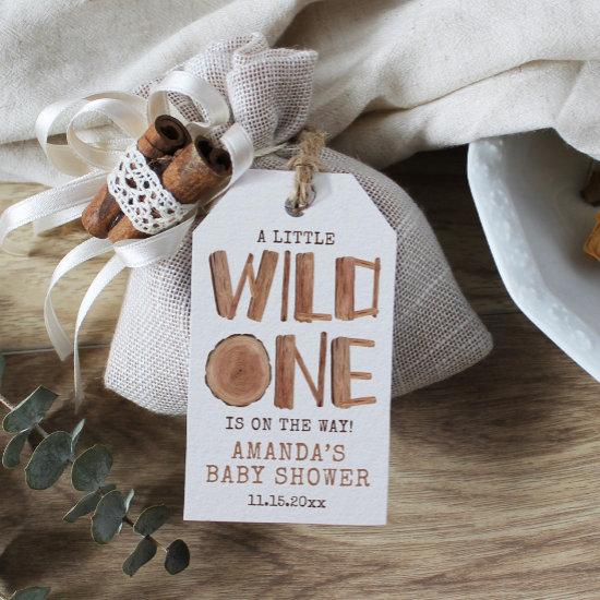 Watercolor Rustic Wood Wild One Baby Shower Gift Tags
