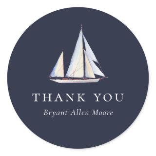 Watercolor Sailboat Nautical Classic Round Sticker