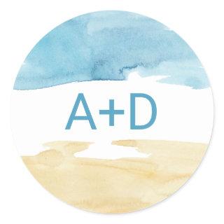 Watercolor Sand and Sea Wedding Envelope Seals