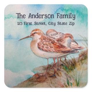 Watercolor Sandpiper Water Bird Nature Art Square Sticker