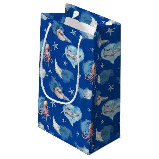 Watercolor Sea Animals Deep Blue Small Gift Bag