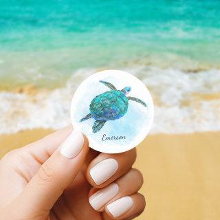 Watercolor Sea Turtle Tropical Ocean Classic Round Sticker
