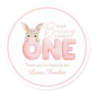 Watercolor Some Bunny is ONE Birthday party favor Classic Round Sticker