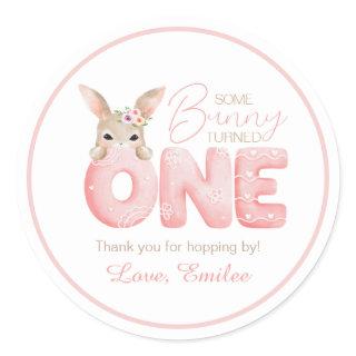 Watercolor Some Bunny is ONE Birthday party favor Classic Round Sticker