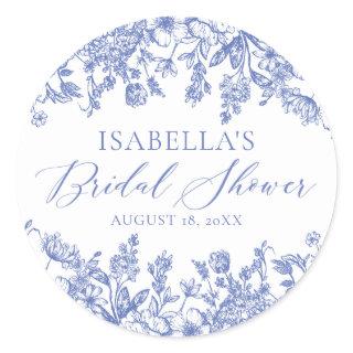 Watercolor Something Blue Floral Bridal Shower Classic Round Sticker