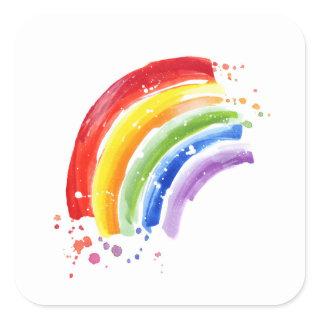 Watercolor Splash Rainbow Square Sticker