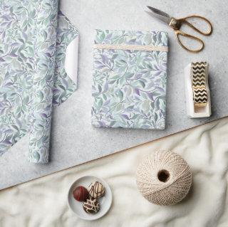 Watercolor spring mint and lavender leaves vines