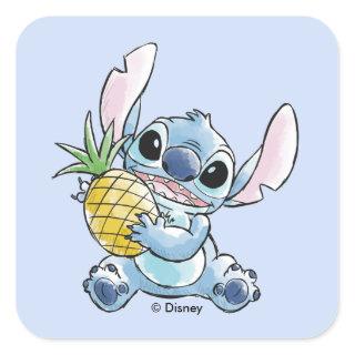 Watercolor Stitch Holding Pineapple Square Sticker