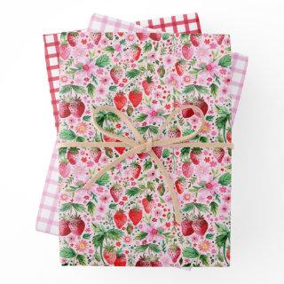 Watercolor Strawberries and Pink and Red Gingham  Sheets