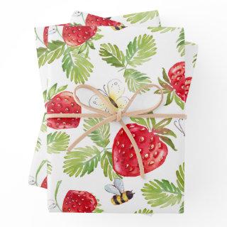Watercolor Strawberry Fruit, Bees and Butterflies   Sheets