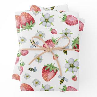 Watercolor Strawberry Fruit, Bees and Flowers  Sheets
