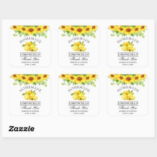 Watercolor Sunflowers Lemons Limoncello Wedding Square Sticker