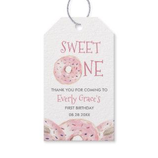 Watercolor Sweet One Boho Donut theme 1st birthday Gift Tags
