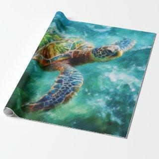 Watercolor Swimming Sea Turtle