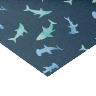 Watercolor Swimming Shark Silhouettes Pattern Tissue Paper
