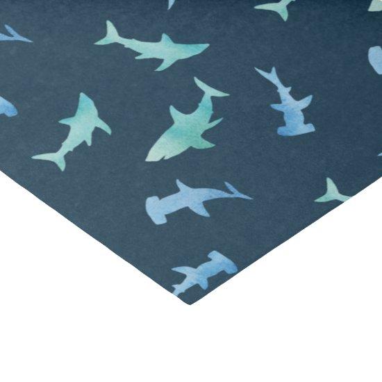 Watercolor Swimming Shark Silhouettes Pattern Tissue Paper