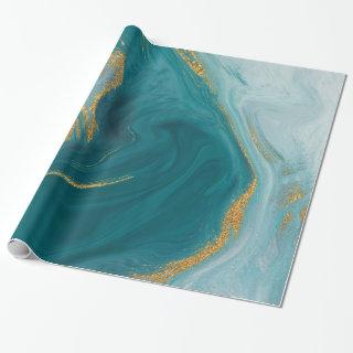 Watercolor Teal and Faux Gold Geode