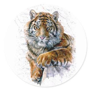 Watercolor Tiger Round Stickers