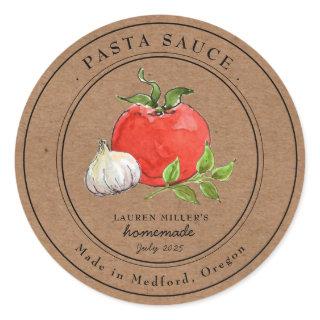 Watercolor Tomato garlic Pasta sauce Kraft paper Classic Round Sticker