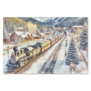Watercolor Train in Winter with Snow Tissue Paper