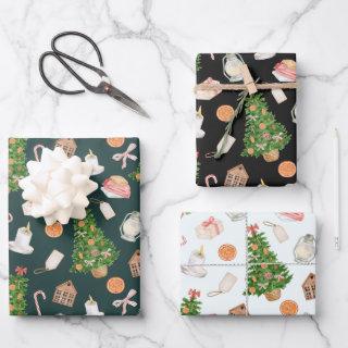 Watercolor Tree gifts candy Cane Christmas Pattern  Sheets