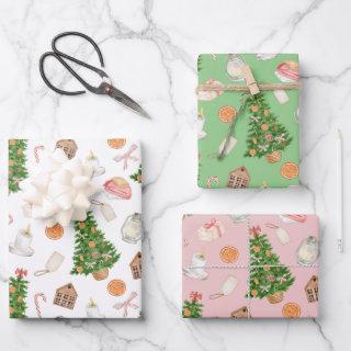 Watercolor Tree gifts candy Cane Christmas Pattern  Sheets