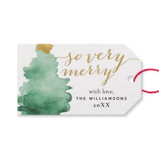 Watercolor Tree So Very Merry Holiday Gift Tags