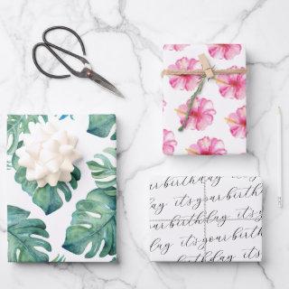 Watercolor Tropical Hibiscus & Palm Leaf  Sheets